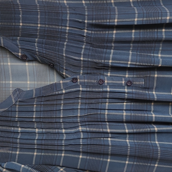 Ana, Women's M, Navy Sheer Plaid Top with Short Elastic Sleeves & Bottom - Picture 2 of 7